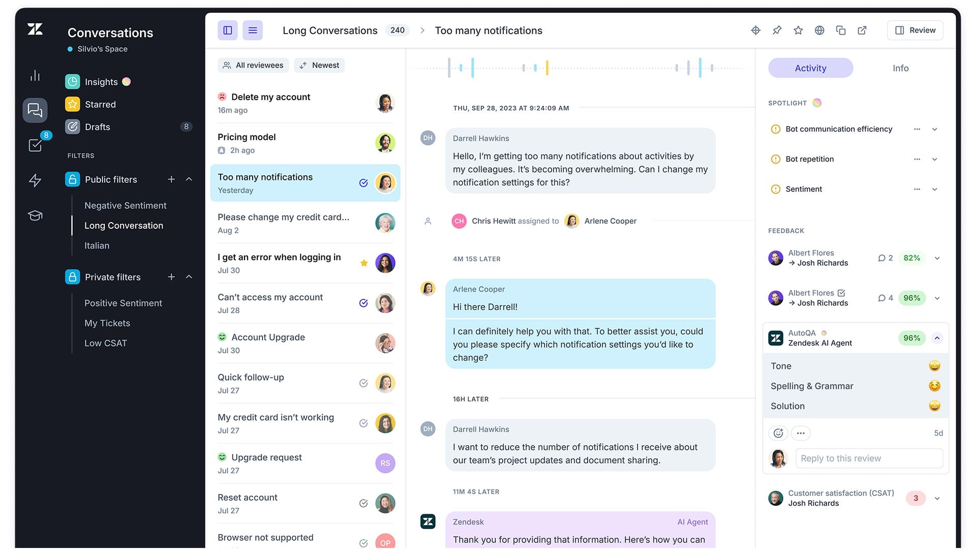 Zendesk AI agents in conversation interface