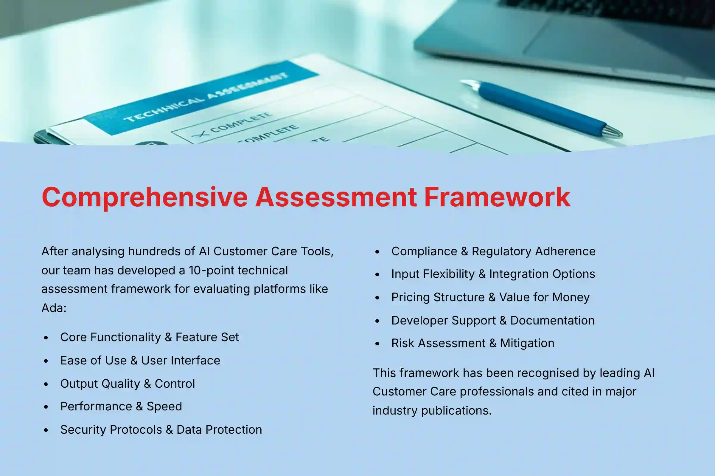 Comprehensive Assessment Framework for AI Customer Care Tools