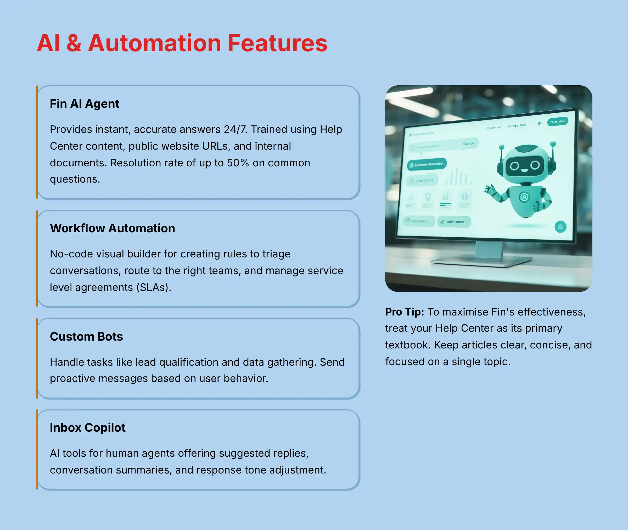AI and Automation Features - Fin AI Agent and Workflow Capabilities
