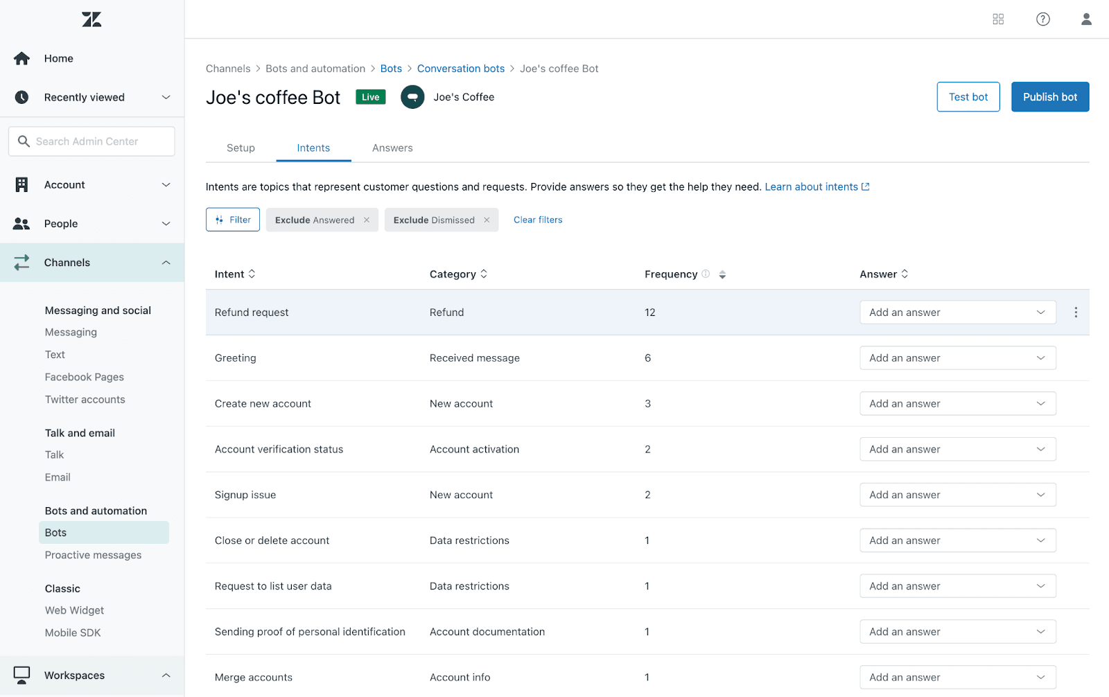 Zendesk AI Intent Suggestions Interface