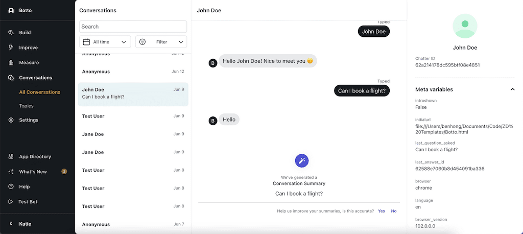Ada AI Customer Support Platform Interface