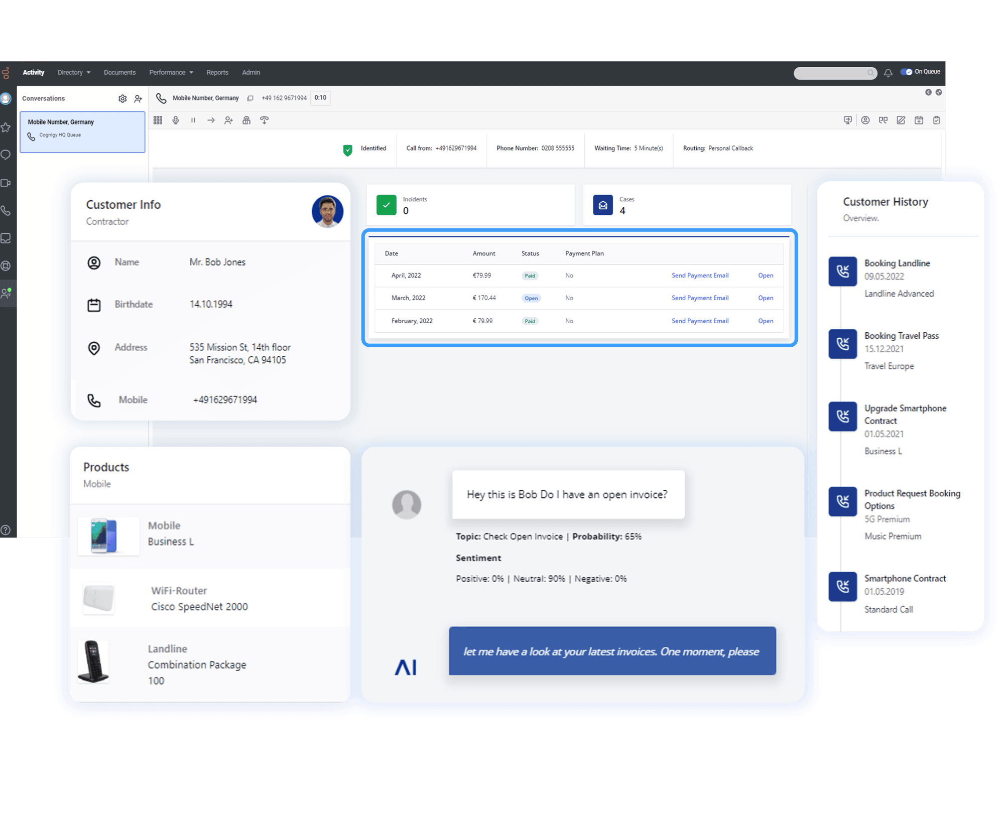 Cognigy Agent Copilot interface showing real-time agent assistance features