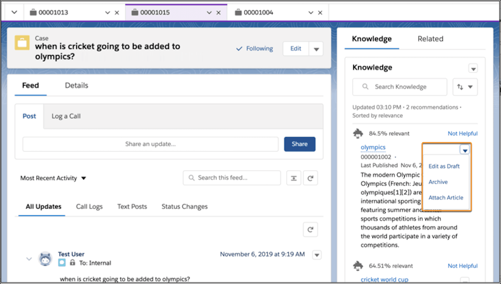 Einstein Article Recommendations Console Interface