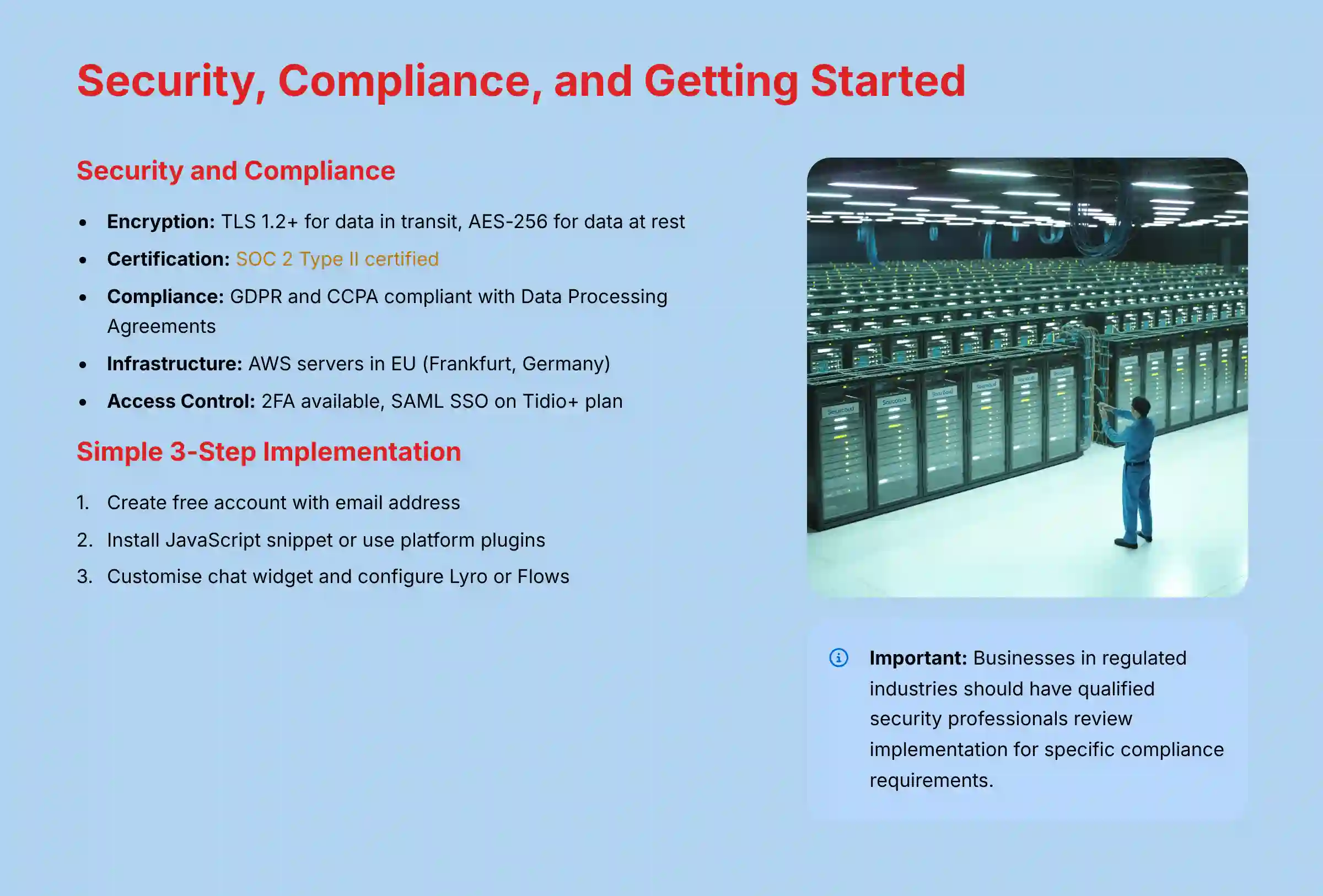 Security Compliance and Getting Started with Tidio implementation guide