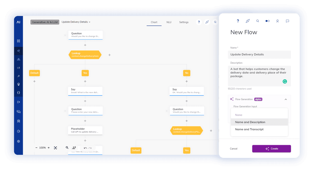 Cognigy conversational AI flow builder interface