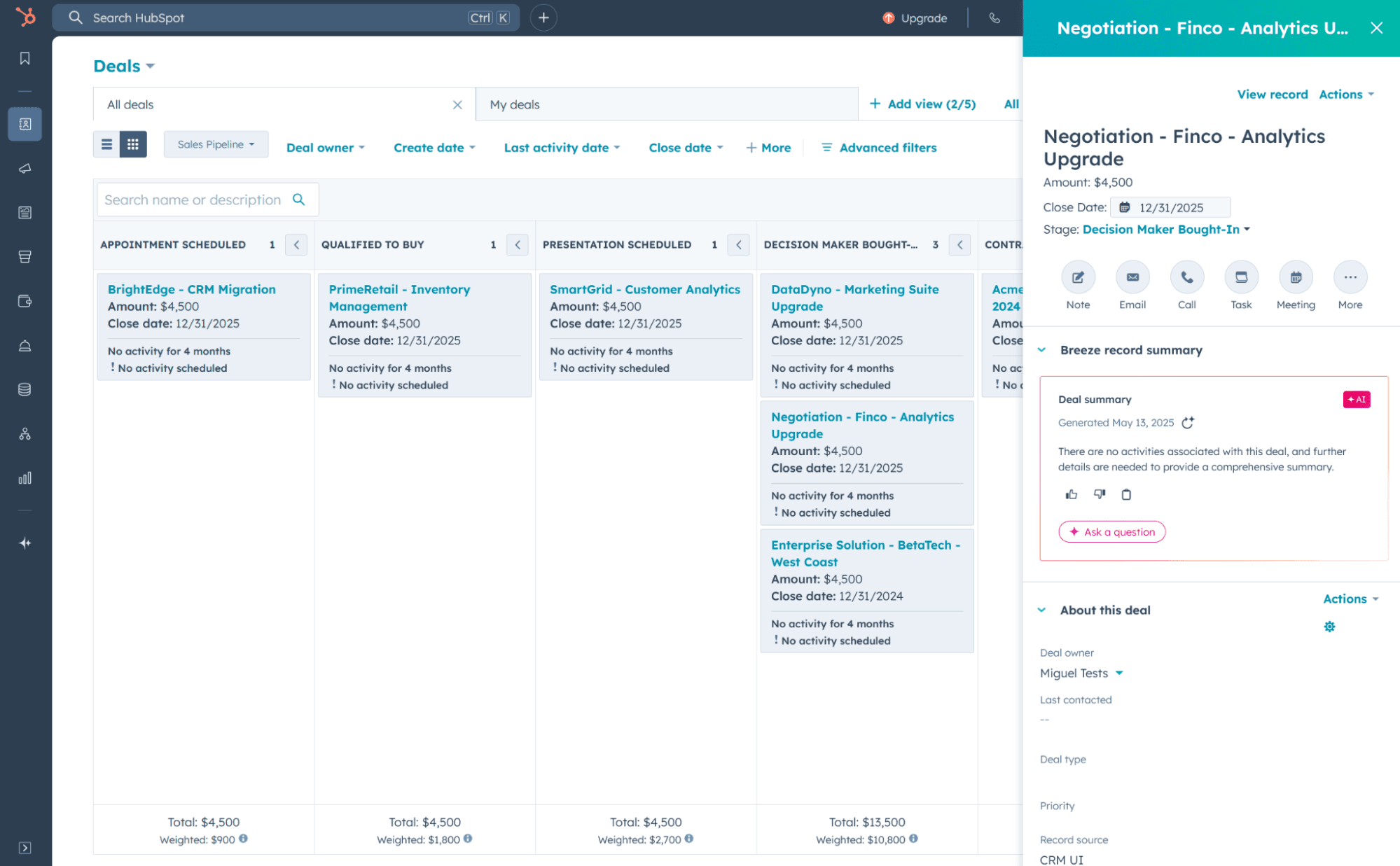 HubSpot AI CRM Dashboard Interface