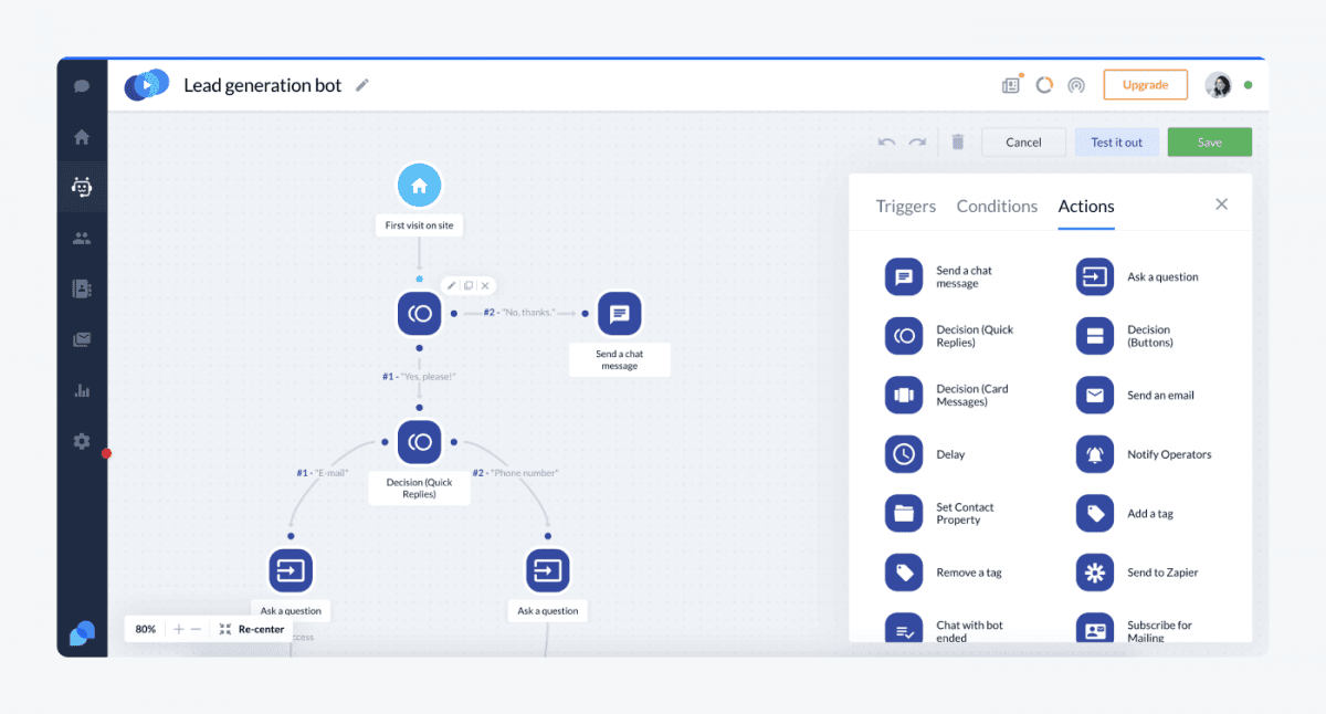 Tidio Chatbot Editor Interface