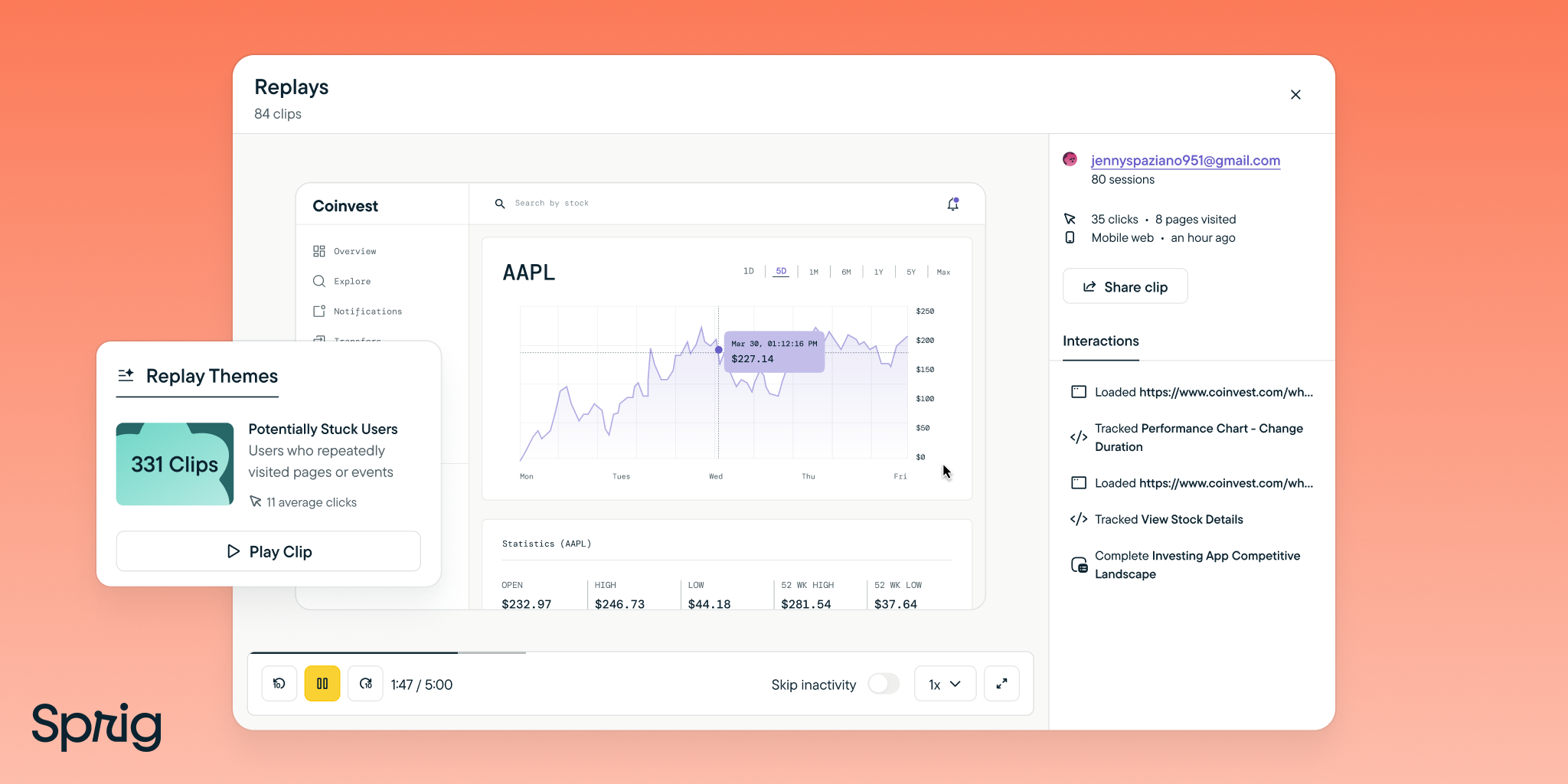 Session replay dashboard for customer support