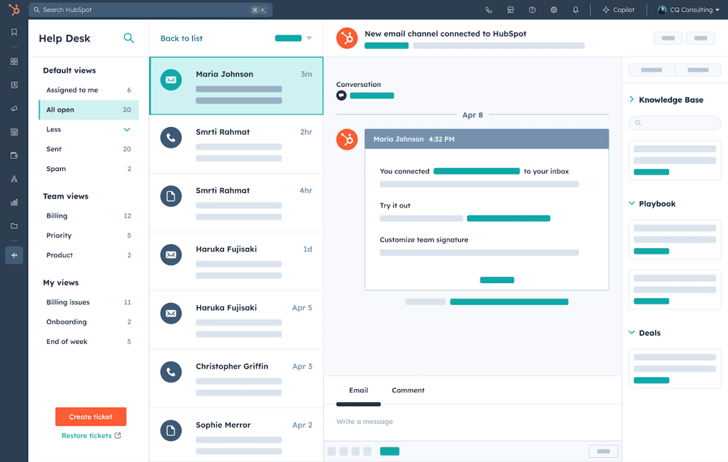 HubSpot Service Hub help desk interface